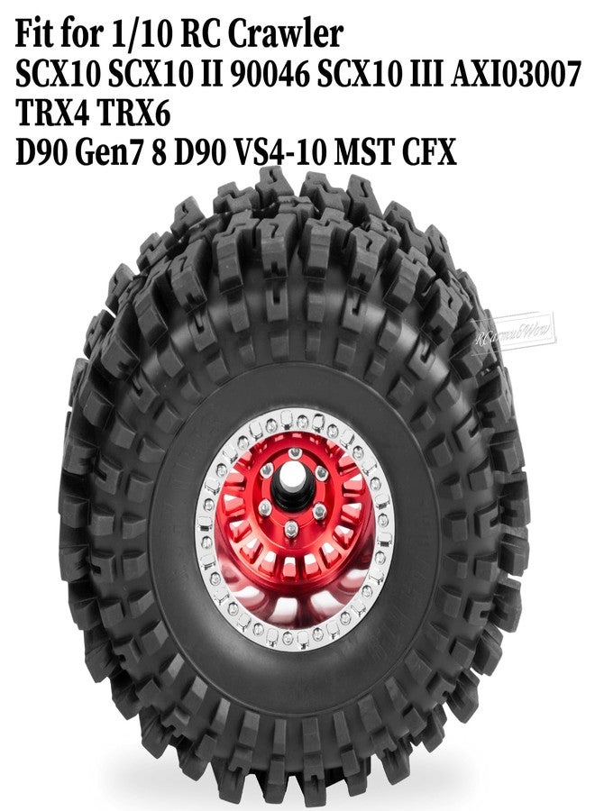 عجلات وإطارات RcarmubWow مقاس 1.9 بوصة بتقنية Beadlock لسيارات التحكم عن بعد بمقياس 1/10، طرازات TRX4 وTRX6 وSCX10 (90046، AXI03007، VS4-10 Gen8، MST، CFX، D90)، مصنوعة من الألومنيوم، 4 قطع، لون أحمر. - Image 2